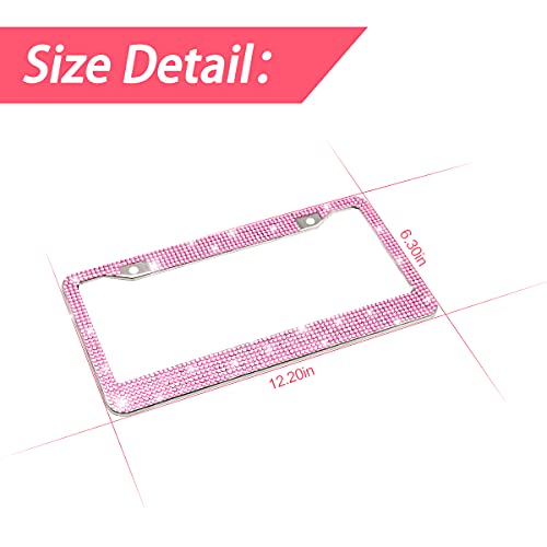 Bling Car License Plate Frame, Handcrafted Crystal Stainless Steel, Sparkly, Durable, Universal Fit, Car Accessories for Girls, Women (Pink)