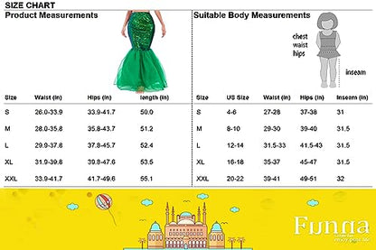 Funna Mermaid Costume for Women Sequin Tail Maxi Skirt Halloween Party Green, Medium