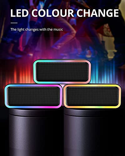 Kunodi Bluetooth Speaker, Bluetooth 5.0 Wireless Portable Speaker with 10W Stereo Sound, Party Speakers with Ambient RGB Light,IPX5 Waterproof Speakers for Outdoors, Travel（Black