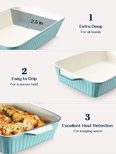 DOWAN Baking Dish, Deep 9x13-inch Casserole Dishes for Oven, Lasagna Pan Deep,135 oz Large Ceramic Baking Pan with Handles, Oven Safe for Baking, Casserole, Home Decor Gift, Blue