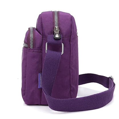 KARRESLY Casual Nylon Purse Handbag Crossbody Bag Waterproof Shoulder Bag for Women (Purple)