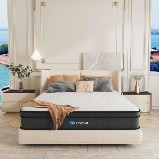 Crayan Queen Mattress, Memory Foam Mattress Queen Size, 10 Inch Hybrid Mattress in a Box with Individual Pocket Spring for Motion Isolation & Silent Sleep, Certipur-Us, 100 Nights Trial