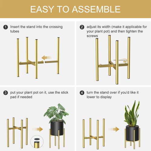 Metal Plant Stands for Indoor Plants Adjustable for 8 9 10 11 12 inches Planter Mid Century Stable Stylish Corner Plant Stand for Outdoor, Gold 1Pack, Pot not Included