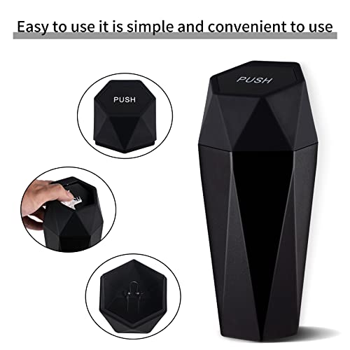 JUSTTOP Car Trash Can with Lid, Diamond Design Small Automatic Portable Trash Can, Easy to Clean, Used in Car Home Office (Black)