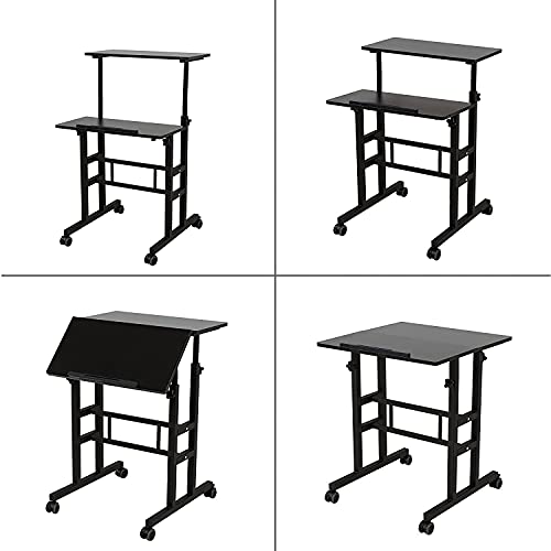 SDADI 2 Inches Carpet Wheels Mobile Standing Desk Stand Up Desk Height Adjustable Home Office Desk with Standing and Seating 2 Modes 3.0 Edition, Black S001BFBT