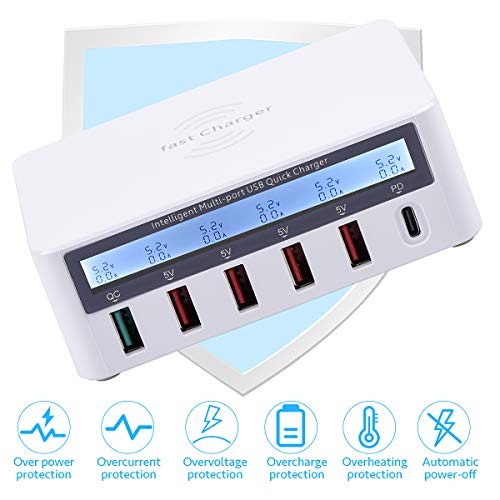 Multiport USB Charger Station WANLONGXIN 6 Port USB Charging Station100W hub Fast Charging QC3.0 Fast Chargers Apply to iPhone iPad iPhone Xs iPhone Xs Max iPhone XR iPhone