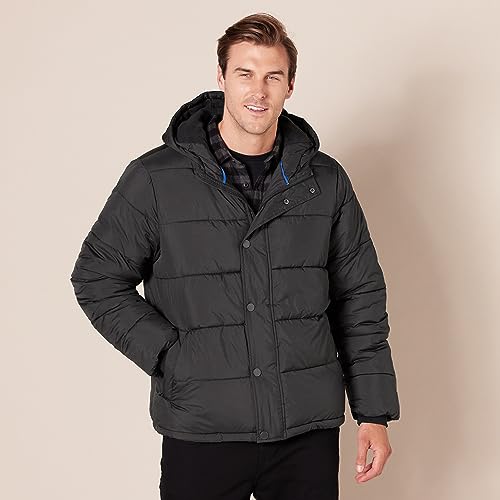 Amazon Essentials Men's Heavyweight Hooded Puffer Coat, Black, Medium