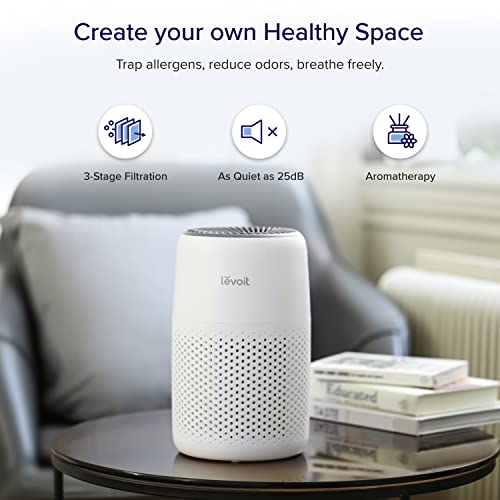 LEVOIT Air Purifiers for Bedroom Home, HEPA Filter Cleaner with Fragrance Sponge for Better Sleep, Filters Smoke, Allergies, Pet Dander, Odor, Dust, Office, Desktop, Portable, Core Mini, White