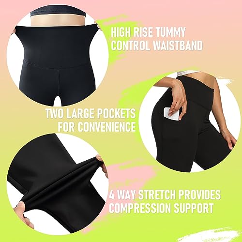 HIGHDAYS 3 Pack Fleece Lined Leggings for Women with Pockets - High Waist Thermal Warm Women's Workout Running Yoga Pants, Black/Black/Black, Plus Size