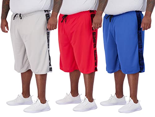 Real Essentials Men’s Big and Tall Mesh Active Quick Dry Fit Active Athletic Clothing Workout Summer Gym Clothes Sleeping Basketball Gym Shorts Casual Exercise Elastic Running, Set 10, 4X, Pack of 3