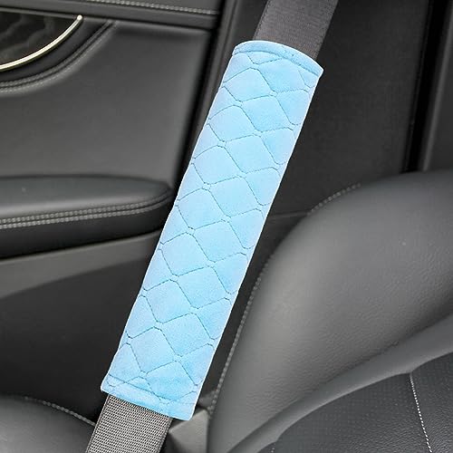 Amooca Soft Auto Seat Belt Cover Seatbelt Shoulder Pad Cushions 2 PCS for a More Comfortable Driving Universal Fit for All Cars and Backpack Light Blue