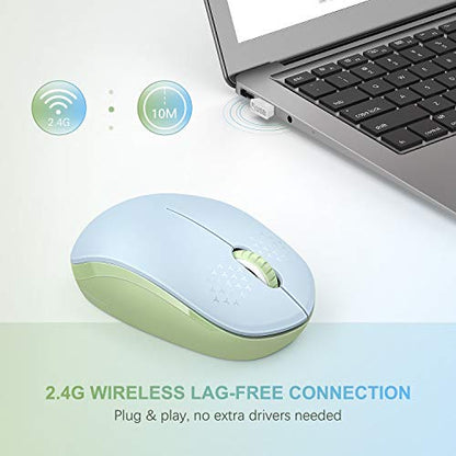 seenda Wireless Mouse, 2.4G Noiseless Mouse with USB Receiver Portable Computer Mice for PC, Tablet, Laptop - Light Blue&Olive Green