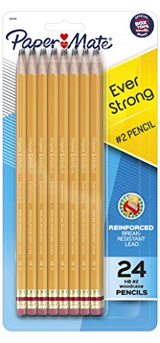 Paper Mate EverStrong 2 Pencils, Reinforced, Break-Resistant Lead When Writing, 24-Pack