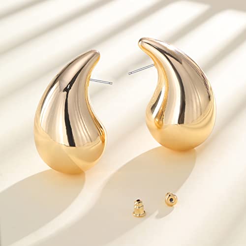 Ascona Earring Dupes Extra Large Chunky Gold Hoop Earrings for Women, Big Statement Earrings for Women Lightweight Teardrop Waterdrop Tear Drop Earrings, Hypoallergenic Gold Plated Earrings Fashion Jewelry (gold large version)