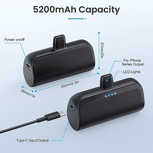 Small Portable Charger 5200mAh for iPhone, Ultra Compact 20W PD Fast Charging Power Bank,Cute Mini Battery Pack Backup Charger Compatible with iPhone 14/14 Pro Max/13/13 Pro Max/12//11/XR/XS/X/8/7/6