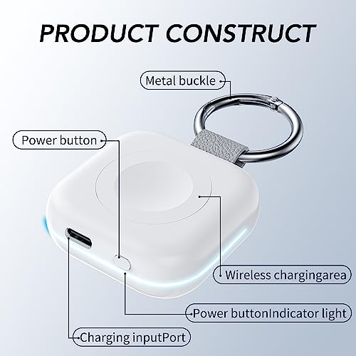 HUOTO Portable Charger for Apple Watch,Wireless Magnetic iWatch Charger 1200mAh Power Bank Travel Keychain Accessories Smart Watch Charger for Apple Watch Series 8/7/6/5/4/3/2/SE/Ultra (White)