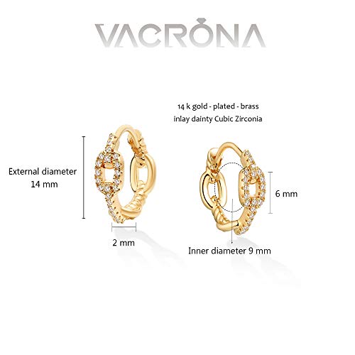 VACRONA Cubic Zirconia Huggie Earrings 14k Gold Plated Tiny Earrings Small Huggie Hoop Earrings Simple Lightweight Hoops Gift for Women