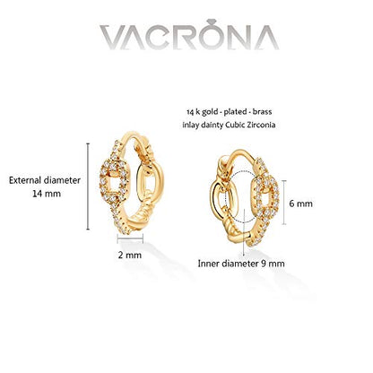 VACRONA Cubic Zirconia Huggie Earrings 14k Gold Plated Tiny Earrings Small Huggie Hoop Earrings Simple Lightweight Hoops Gift for Women