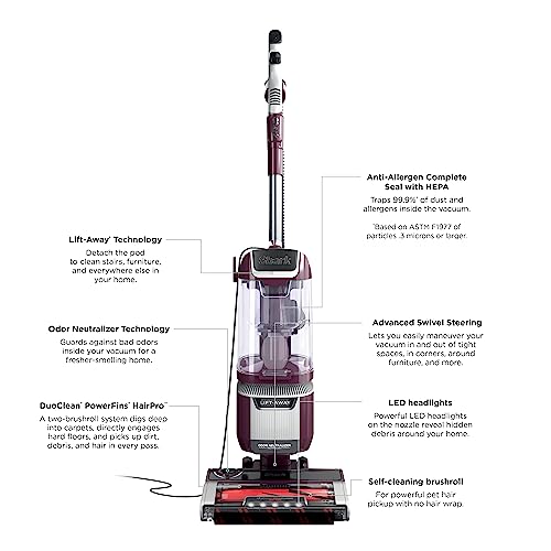 Shark LA702 Rotator Pet Lift-Away ADV Upright Vacuum with DuoClean PowerFins HairPro & Odor Neutralizer Technology, Wine Purple, 0.8 Qt. Dust Cup