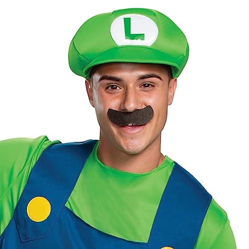 Luigi Costume, Official Nintendo Super Mario Bros Luigi Adult Costume with Hat and Mustache, Mens Size Medium (38-40)