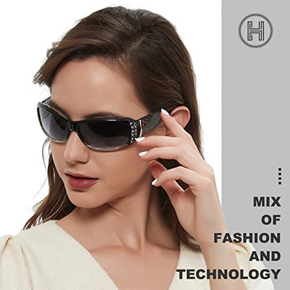 HAOLOTA Polarized Sunglasses for Women, Trendy Fashion Rhinestone Sunglasses UV400 Protection