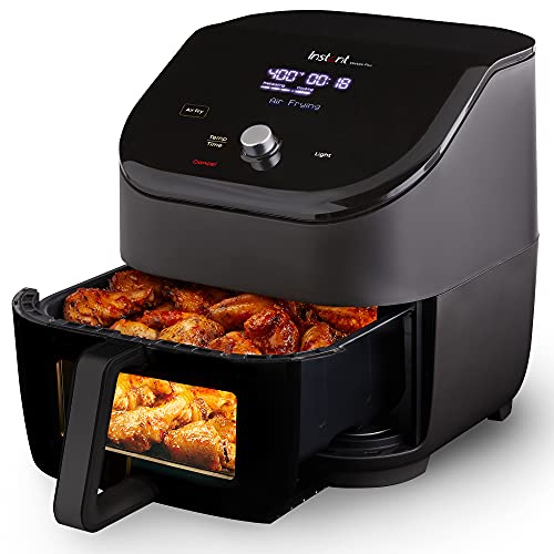 Instant Vortex Plus 6-Quart Air Fryer Oven, Quiet Cooking, From the Makers of Instant Pot with ClearCook Cooking Window, Digital Touchscreen, App with over 100 Recipes, Single Basket, Black