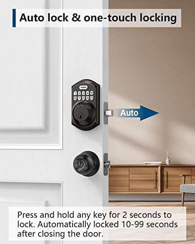 TEEHO TE001 Keyless Entry Door Lock with Keypad - Smart Deadbolt Lock for Front Door with 2 Keys - Auto Lock - Easy Installation - Oil-Rubbed Bronze