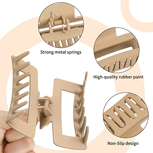 Sisiaipu 4 Inch Big Hair Claw Clips 6 Pcs Large Claw Clips for Thick Hair Square Hair Clips for Women Rectangle Hair Clips Nonslip Acrylic Banana Jaw Clips Hair Accessories for Girls -Brown