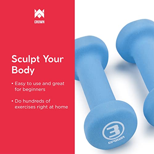 Set of 2 Body Sculpting Hand Weights - Soft Neoprene Coated Dumbbell Set - Supplies for Exercise, Workout, Weight Loss, Body Building - for Men, Women, Seniors, Teens, and Youth (2 LB)