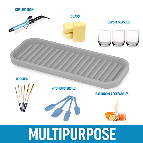 Zulay (9x3.5) Silicone Sponge Holder for Kitchen Sink - Flexible Multipurpose Kitchen Soap Tray Sponge Holder - Sink Organizer Tray for Kitchen, Bathroom, Makeup, Trinkets & More (Gray)