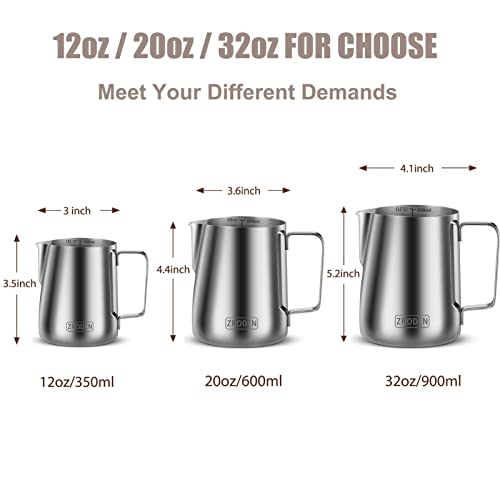 Milk Frothing Pitcher, 12oz 20oz 32oz Espresso Steaming Pitchers Stainless Steel Cappuccino Coffee Machine Accessories Barista Tools Steamer Froth Pitchers Milk Jug Cup with Decorating Pen Latte Art