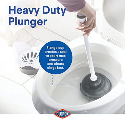 Clorox Toilet Plunger with Hideaway Storage Caddy, 6.5” x 6.5” x 19.5”, White/Gray