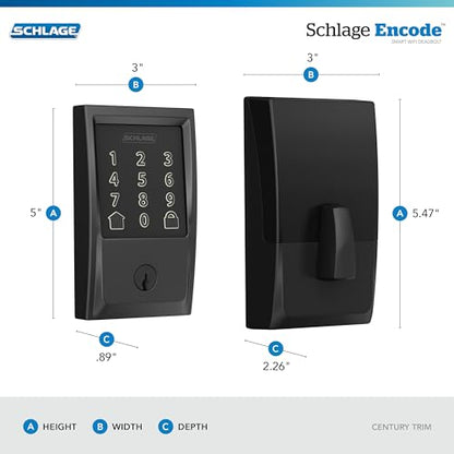 Schlage Encode Smart Wi-Fi Deadbolt with Century Trim in Matte Black