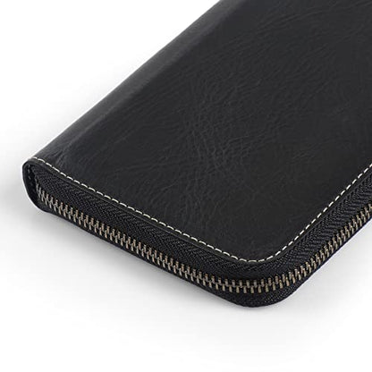 Londo Genuine Leather Padfolio with Pencil Holder Notepad and Zipper Closure (Black)