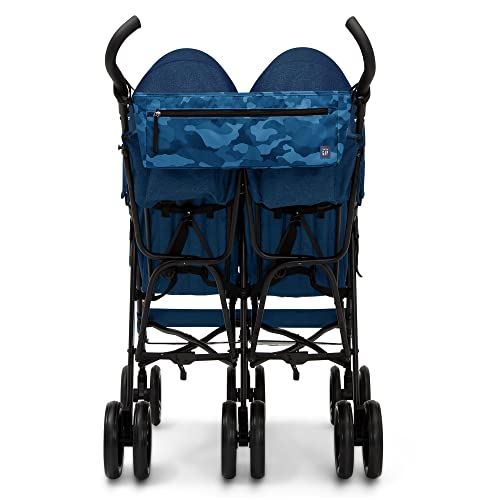 GAP babyGap Classic Side-by-Side Double Stroller - Lightweight Double Stroller with Recline, Extendable Sun Visors & Compact Fold - Made with Sustainable Materials, Navy Camo