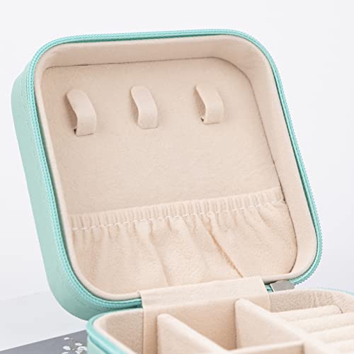 Obsoorth Small Travel Jewelry Organizer Box Case Earring Ring Holder for Traveling Necklace Women Little Girls Children Kids Gift PU Leather Portable Storage Carrier - Blue