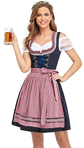 HiZiTi Oktoberfest Costumes Women Dirndl Dresses 3 Pcs German Oktoberfest Dresses Bavarian Costume Beer Carnival Outfits M