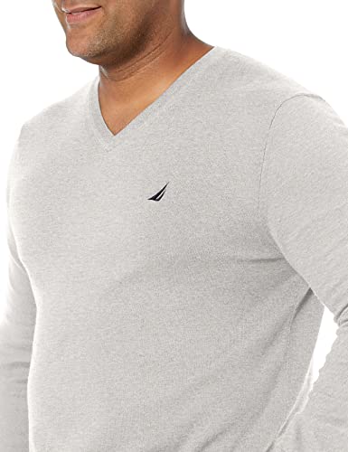 Nautica Men's Classic Fit Soft Lightweight Jersey V-Neck Sweater, Grey Heather, Medium