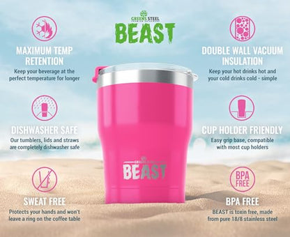 Beast 10 oz Tumbler Stainless Steel Vacuum Insulated Coffee Ice Cup Double Wall Travel Flask (Cupcake Pink)