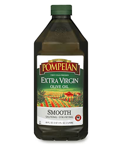 Pompeian Smooth Extra Virgin Olive Oil, First Cold Pressed, Mild and Delicate Flavor, Perfect for Sauteing & Stir-Frying, 68 Fl Oz