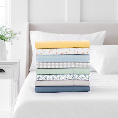 MARTHA STEWART 100% Cotton Queen Sheets Set - 4 Piece, Soft, Smooth, Durable, Easy Care, 16" Deep Pocket Sheets, Bedding Sheets, Sateen Sheets, 1 Flat, 1 Fitted, 2 Pillowcases, Blush