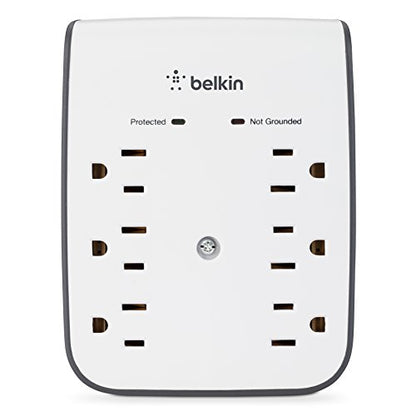 Belkin 6-Outlet Wall Surge Protector w/ 2 USB Ports - Wall Mountable w/ Premium Protection Against Surges - Safe Charge for Mobile Devices, Tablets, Small Appliances, & More - 900 Joules of Protection