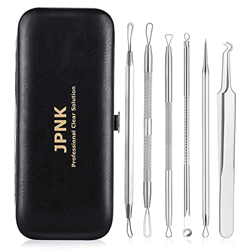 JPNK Blackhead Remover Tool Comedones Extractor Acne Removal Kit for Blemish, Whitehead Popping, 6 Pcs Zit Removing for Nose Face Tools with a Leather Bag