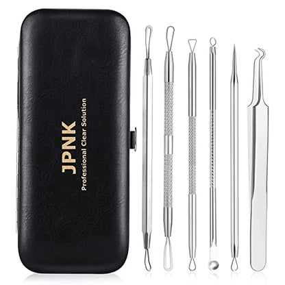 JPNK Blackhead Remover Tool Comedones Extractor Acne Removal Kit for Blemish, Whitehead Popping, 6 Pcs Zit Removing for Nose Face Tools with a Leather Bag