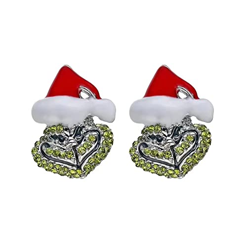 COLORFUL BLING Santa Claus earrings rhinestones Christmas Freak earrings green rhinestones Christmas hat earring Christmas presents for girls and women-Earrings