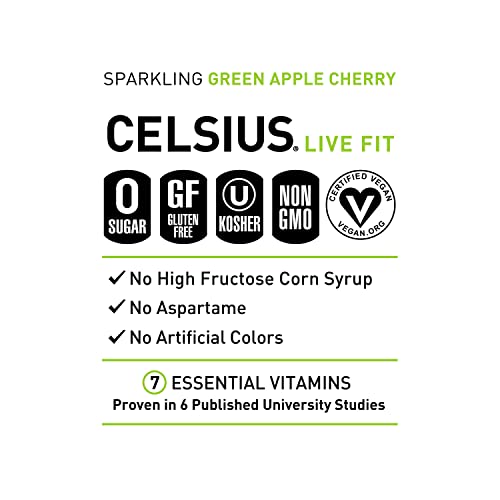 CELSIUS Sparkling Green Apple Cherry, Functional Essential Energy Drink, 12 Fl Oz (Pack of 12)