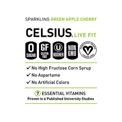 CELSIUS Sparkling Green Apple Cherry, Functional Essential Energy Drink, 12 Fl Oz (Pack of 12)