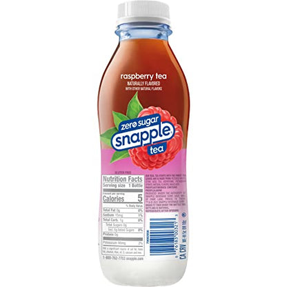 Snapple Zero Sugar Raspberry Tea, 16 fl oz recycled plastic bottle, Pack of 12