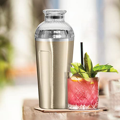 Oggi Groove Insulated Cocktail Shaker-17oz Double Wall Vacuum Insulated Stainless Steel Shaker, Tritan Lid has Built In Strainer, Ideal Cocktail, Martini Shaker, Margarita Shaker, Gold (7404.4)