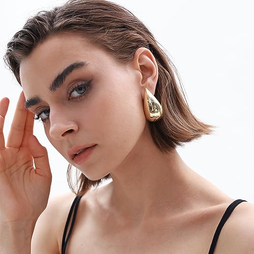 PNYFIL Bottega Earring Dupes Chunky Gold Hoop Earrings For Women Trendy Tear Drop Waterdrop Earrings Big Large Fashion Teardrop Necklace Statement Jewelry For Women Girls